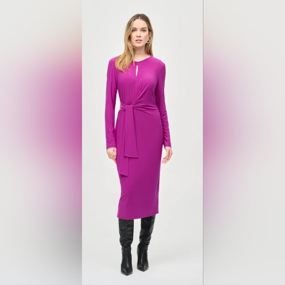 REISS Valentina Side Tie Long-Sleeve Dress in Magenta - SZ 10